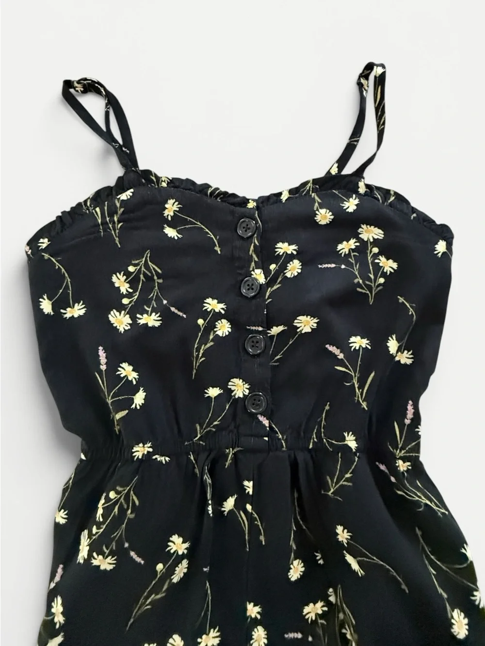 Art Class Girls Black Daisy Floral High-Low Romper – Size S 6/6X